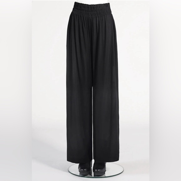 KALIYANA Sz 2 Pull On Pants Linen Blend Wide Leg Elastic Waist High Rise Trouser - Picture 1 of 8